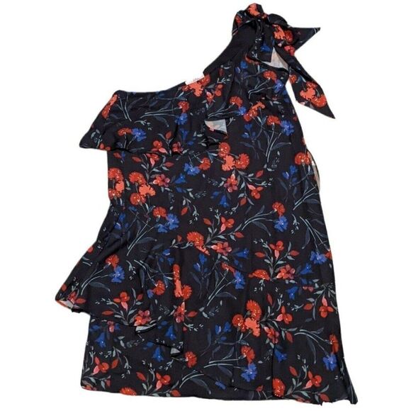 Parker Abrico One-Shoulder Ruffle Shift Dress Black Floral Print XS NWT $345 - Picture 1 of 7